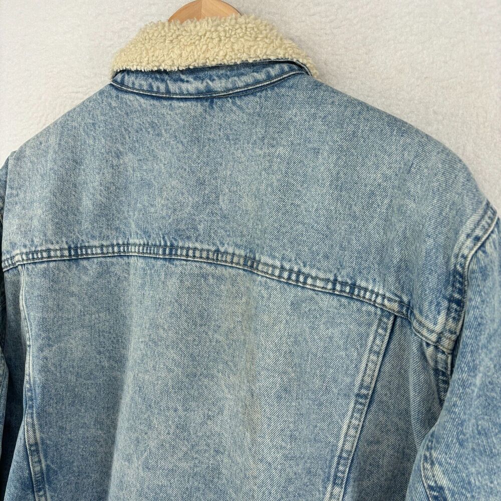 GAP DENIM Jacket Mens XL Trucker Sherpa Fleece Snap Front Cotton Light Wash Blue - Picture 7 of 14